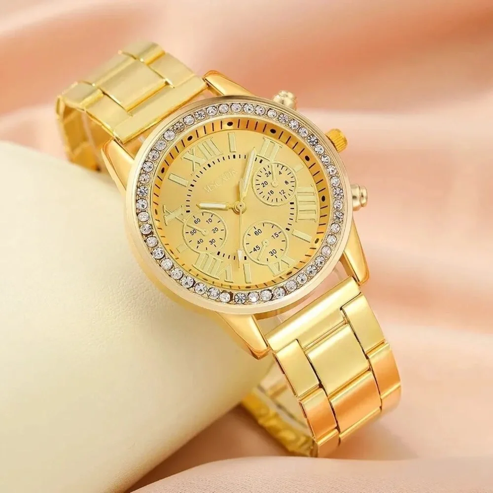6 Piece Set Women Fashion Roman Dial‎ Stainless Steel Strap Quartz Wrist Watch